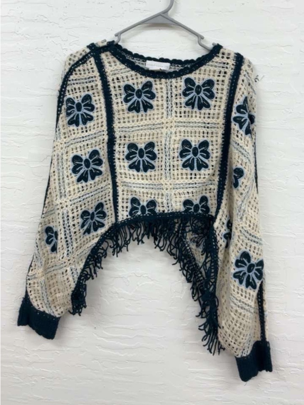 House of Harlow 1960 Crochet Floral Fringe Sweater One Size Boho